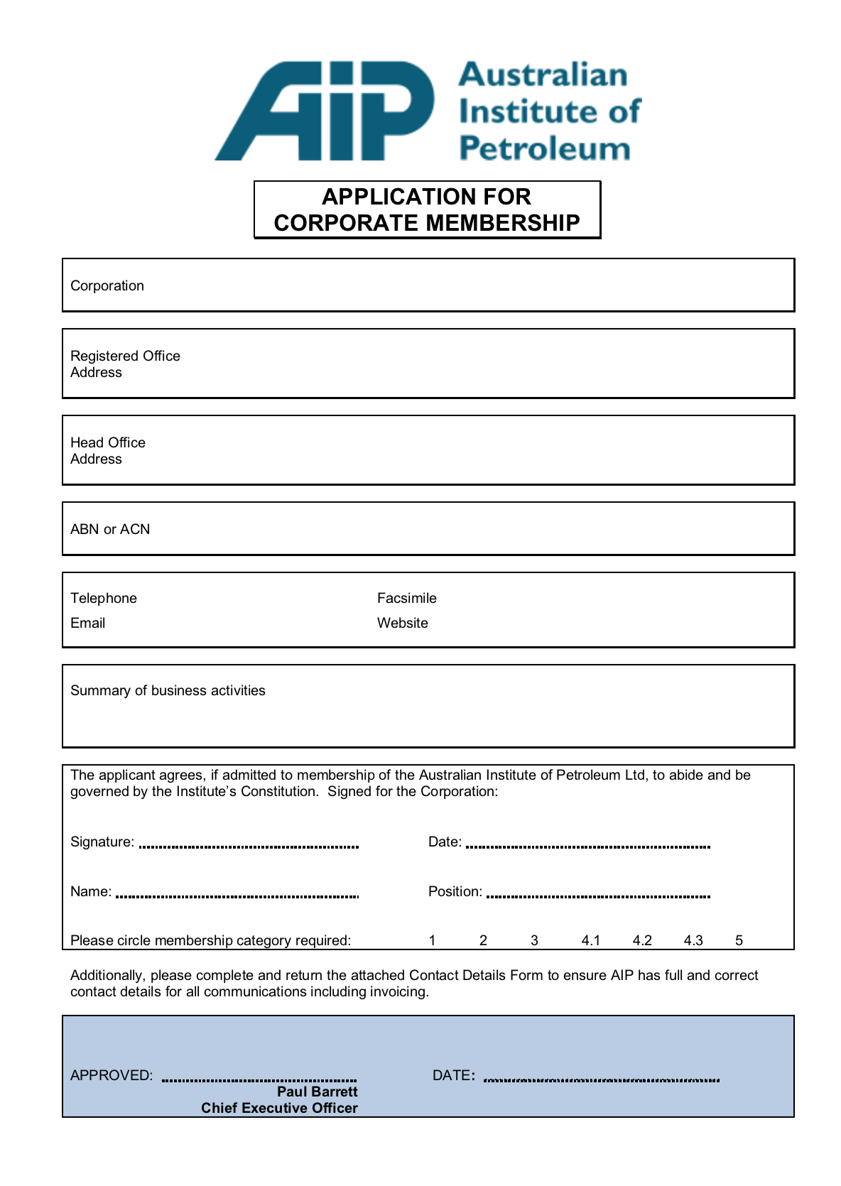 Application for Corporate Membership Form