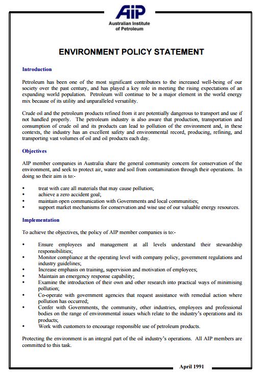 Environmental performance of the Australian oil industry