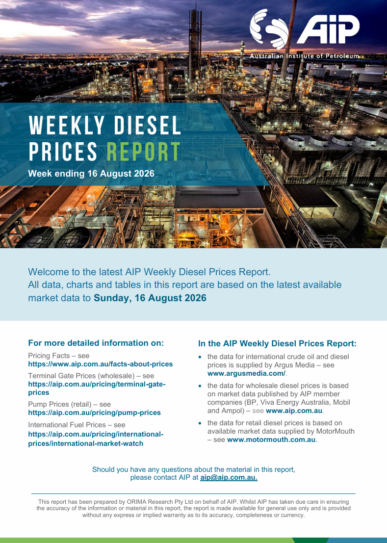Weekly Diesel Prices Report - 16 August 2026